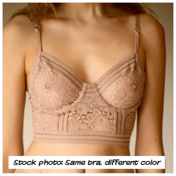 Lonely Label Agnes Longline Lace Bra, Vintage Inspired, Taupe, 36C, NWT